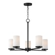 Maxim Lighting Lateral Chandelier with a sleek black finish, featuring a modern design of steel and glass elements, elegantly suspended.