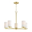 Maxim Lighting Lateral Chandelier in Satin Brass finish, featuring a sleek design with steel and glass elements, elegantly illuminating the space.