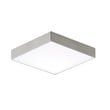 Maxim Lighting Trim Flush Mount with Satin Nickel finish, featuring a sleek, round design made of polycarbonate and steel, emits soft, ambient light.