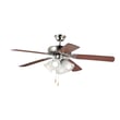 Maxim Lighting Basic-Max Indoor Ceiling Fan with Light in Satin Nickel, Walnut, and Pecan, featuring steel, aluminum, and glass materials.