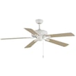 Maxim Lighting Super-Max Ceiling Fan in Matte White finish, featuring sleek steel and MDF blades, mounted on a ceiling.
