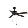 Maxim Lighting Super-Max Ceiling Fan with Light in Black finish, featuring steel blades and an acrylic light fixture, mounted on a ceiling.