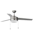 Maxim Lighting Trio LED Ceiling Fan with Pull Chain in Satin Nickel with Black finish, featuring sleek steel blades and modern design.