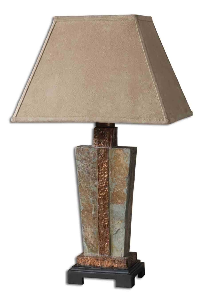 Uttermost Hand Carved Slate With Hammered Copper Details Lamp - Thumbnail 3