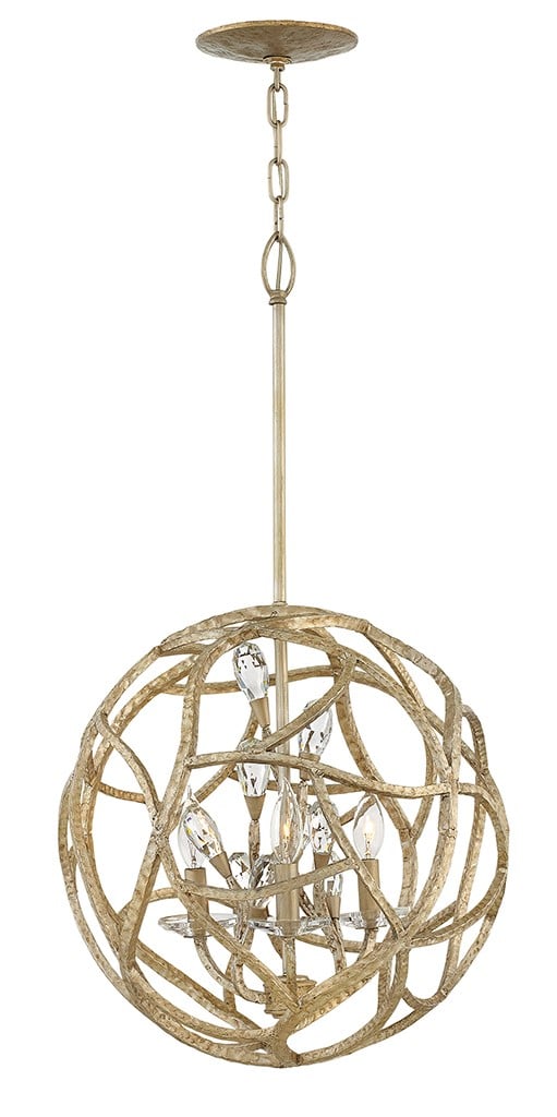 Eve 18 in Three Light Cage Globe Pendant, Champagne Gold