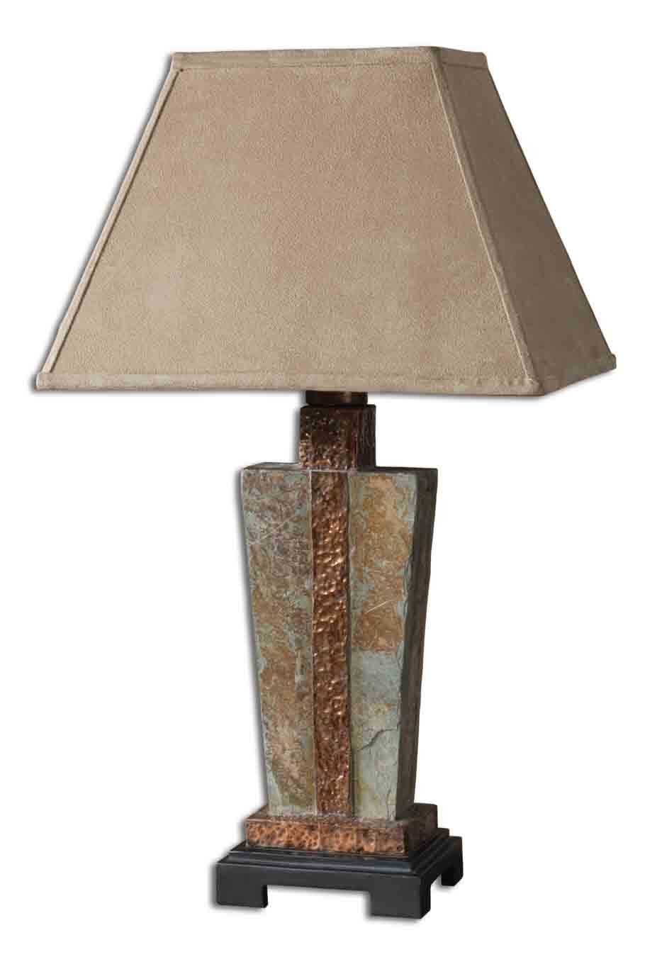 Uttermost Hand Carved Slate With Hammered Copper Details Lamp - Thumbnail 5
