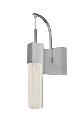 ET2 Fizz III LED Wall Sconce in Polished Chrome finish, featuring a sleek, modern design with a textured glass panel and energy-efficient LED lighting.