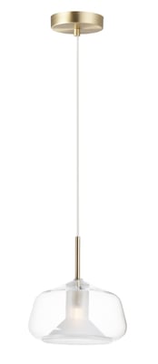 ET2 Deuce Pendant in Satin Brass finish, featuring a sleek, modern design with a circular steel frame and integrated LED lighting.