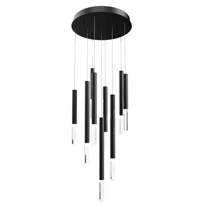 ET2 Diaphane Multi-Light Pendant featuring a sleek black aluminum finish with elegant rock crystal accents, creating a modern and sophisticated lighting design.