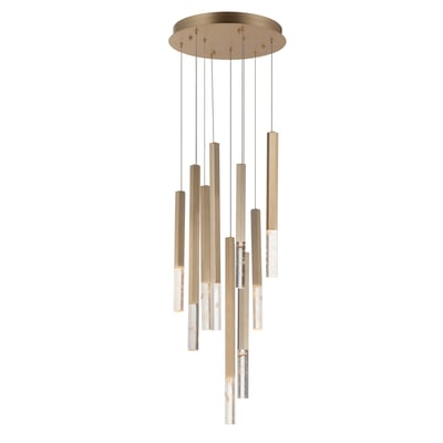 ET2 Diaphane Multi-Light Pendant featuring a cluster of elegant Rock Crystal and Aluminium lights with a Gold finish, suspended at varying heights.