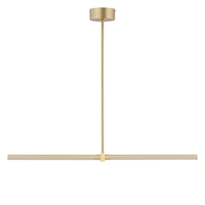 ET2 Dorian Linear Suspension light fixture with a sleek aluminum frame and gold finish, featuring modern design elements and elegant illumination.