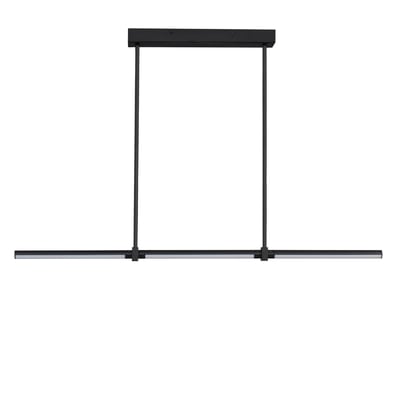 ET2 Dorian Linear Suspension in Black Aluminum, sleek and modern design, featuring elongated rectangular frame with integrated LED lighting.