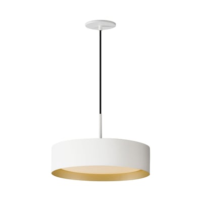 ET2 Echo Pendant Light in Aluminum finish, featuring a sleek design with a White with Gold accent, elegantly hanging from the ceiling.