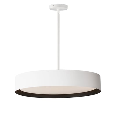 ET2 Echo Pendant Light in Aluminum finish, featuring a sleek, modern design with a white exterior and black interior, suspended elegantly from the ceiling.