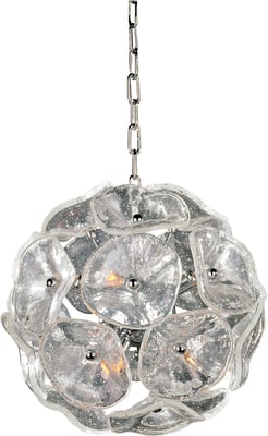 ET2 Fiori Pendant 31.5" light fixture with a polished chrome finish, featuring multiple glass petals arranged in a floral design.