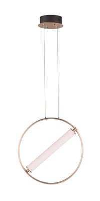 ET2 Flare Pendant Light in Aluminum finish, featuring a sleek Black with Soft Gold design, elegantly hanging from the ceiling, illuminating the room.