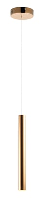 ET2 Flute Mini Pendant light in a sleek Rose Gold finish, featuring a modern, elongated design with a Steel body, perfect for contemporary interiors.
