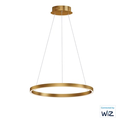 ET2 Groove Single Pendant in Gold finish, featuring a sleek, modern aluminum design with a warm glow, hanging elegantly from the ceiling.