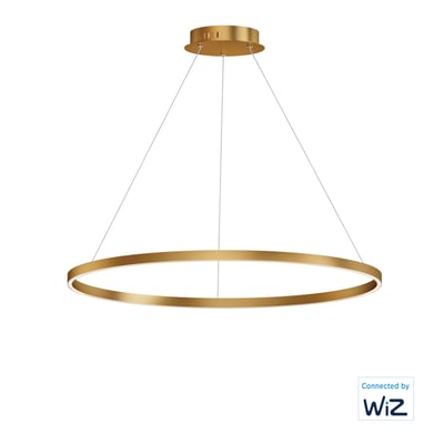 ET2 Groove Single Pendant light in a sleek Gold finish, featuring a modern design with an Aluminum frame, hanging elegantly from the ceiling.