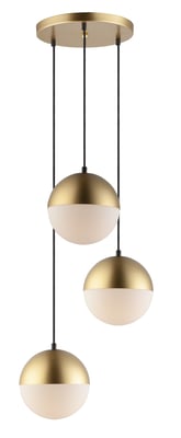 ET2 Half Moon Round Multi-Light Pendant in Metallic Gold finish, featuring multiple steel half-moon shapes suspended at varying heights.
