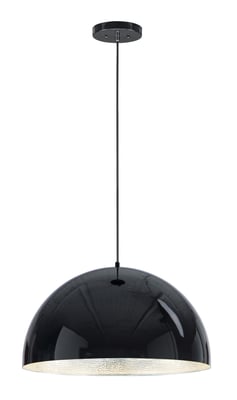 ET2 Hemisphere Pendant in Gloss Black with Aluminum finish, featuring a sleek, modern design with a smooth dome shape and subtle metallic accents.