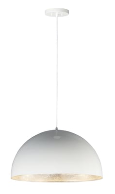 ET2 Hemisphere Pendant in Gloss White with Aluminum finish, featuring a sleek, modern design with a smooth, rounded shape and soft ambient lighting.