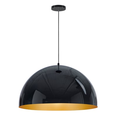 ET2 Hemisphere Pendant in Gloss Black with Gold finish, crafted from Aluminum, elegantly suspended, showcasing a modern and sleek design.