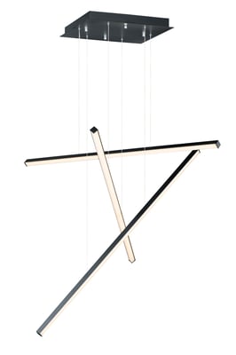 ET2 Hover Chandelier in black aluminum finish, featuring a sleek, modern design with multiple circular light elements suspended at varying heights.