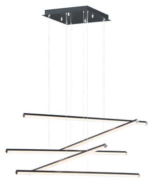 ET2 Hover Chandelier with sleek black aluminum finish, featuring a modern, minimalist design with circular LED lights suspended in a balanced formation.