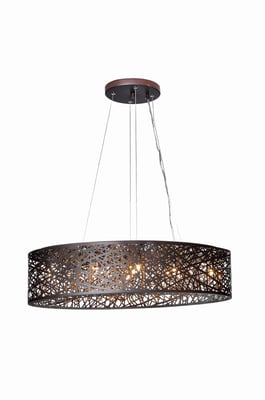 ET2 Inca Oval Pendant in polished chrome finish, featuring an LED light design with intricate cut-out patterns, creating a dazzling light effect.