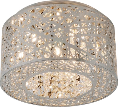 ET2 Inca Ceiling Light Fixture in Polished Chrome finish, featuring an intricate steel design with sparkling crystal accents, elegantly illuminating the space.