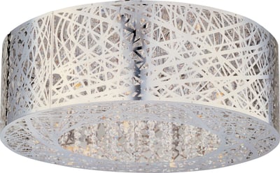 ET2 Inca Ceiling Light Fixture in Polished Chrome finish, featuring a steel frame with intricate geometric patterns and sparkling crystal accents.