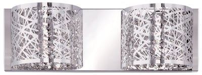 ET2 Inca Bathroom Vanity Light in Polished Chrome finish, featuring a steel frame with intricate geometric patterns and embedded crystal accents.