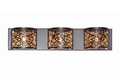 ET2 Inca Bathroom Vanity Light with a Bronze finish and Steel material, featuring a modern design with intricate patterns and sparkling crystal accents.