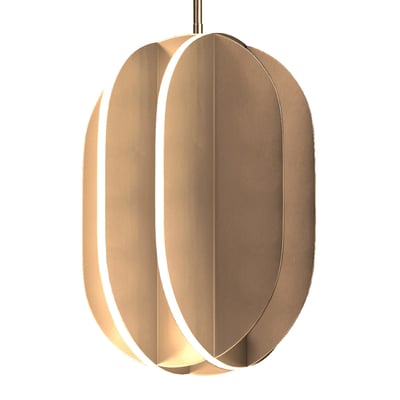 ET2 Interval Pendant in Satin Brass finish, featuring a sleek, modern design with a linear arrangement of steel rods and integrated LED lights.