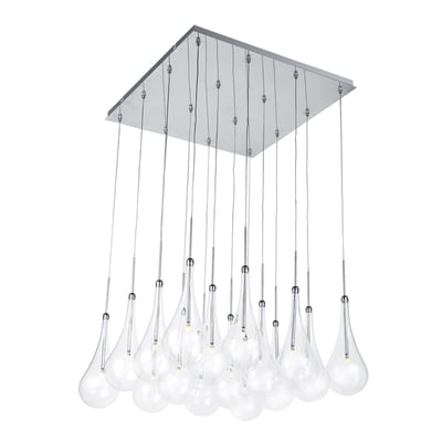 ET2 Larmes Square Multi-Light Pendant featuring a sleek design with a Polished Chrome finish and elegant Glass bulbs arranged in a modern cluster.