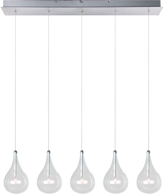 ET2 Larmes Linear Suspension featuring a sleek design with polished chrome finish and steel construction, showcasing a row of elegant, teardrop-shaped lights.