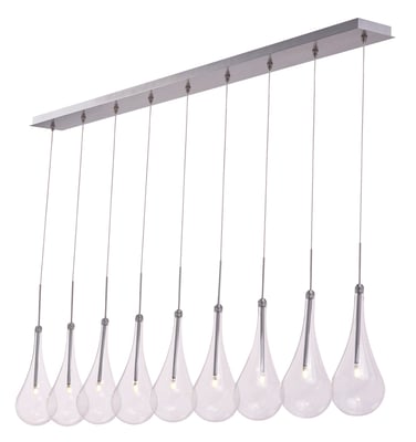 ET2 Larmes LED Linear Suspension in Polished Chrome finish, featuring sleek steel rods and modern LED bulbs for elegant, contemporary lighting.