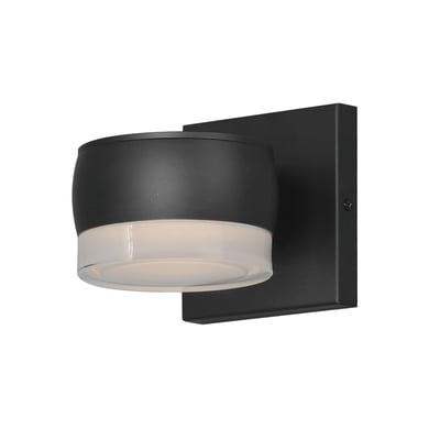 ET2 Modular Can Outdoor Wall Sconce in Black Aluminum finish, featuring a sleek cylindrical design mounted on a modern wall bracket.