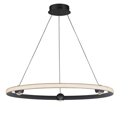 ET2 Nodes Pendant Light with a sleek black aluminum finish, featuring a modern design with multiple adjustable arms and bulb sockets.