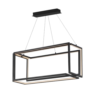 ET2 Penrose Linear Pendant in Black Aluminum, featuring a sleek, modern design with linear LED lights suspended horizontally for stylish illumination.