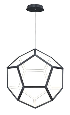 ET2 Penta Pendant in Black finish, featuring a modern design with five steel geometric shapes suspended, creating a striking visual centerpiece.