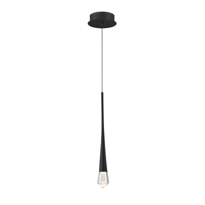 ET2 Pierce Pendant in Black Aluminum finish, featuring a sleek, modern design with a circular shape and minimalist aesthetic, hanging from a thin cable.
