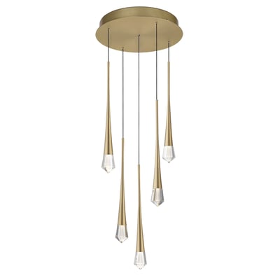 ET2 Pierce Multi Pendant light fixture with a sleek design, featuring multiple aluminum pendants with a gold finish, elegantly hanging at varying heights.