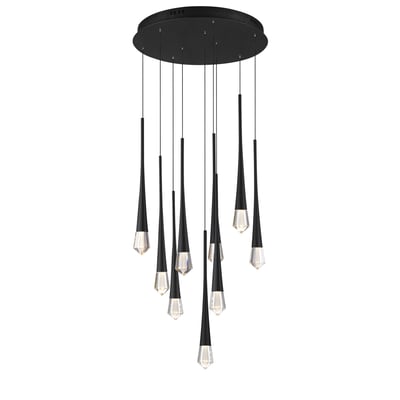 ET2 Pierce Multi Pendant light fixture in black aluminum finish, featuring multiple sleek, elongated pendants hanging at varying lengths for a modern look.