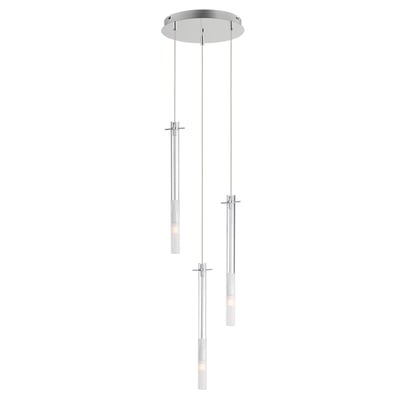 ET2 Pipette Multi-Light Pendant featuring a sleek design with multiple glass tubes suspended from a polished chrome steel fixture.