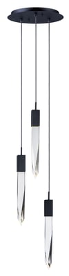 ET2 Quartz Round Multi-Light Pendant featuring a sleek black steel finish with multiple hanging lights arranged in a circular pattern.