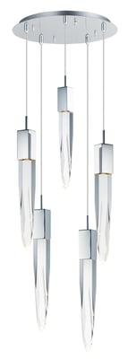 ET2 Quartz Round Multi-Light Pendant in Polished Chrome finish, featuring multiple steel lights suspended in a circular arrangement for a modern look.