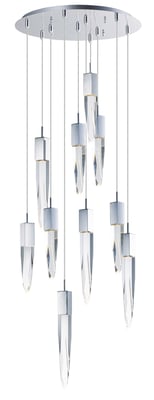 ET2 Quartz Round Multi-Light Pendant in Polished Chrome finish, featuring multiple suspended lights with steel accents, creating a modern, elegant look.