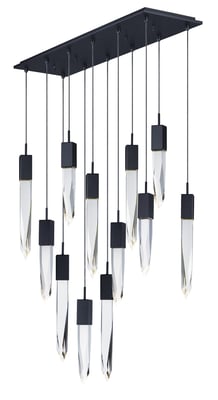 ET2 Quartz Multi-Light Pendant in a sleek Black Steel finish, featuring multiple hanging lights with geometric shapes, creating a modern and elegant look.
